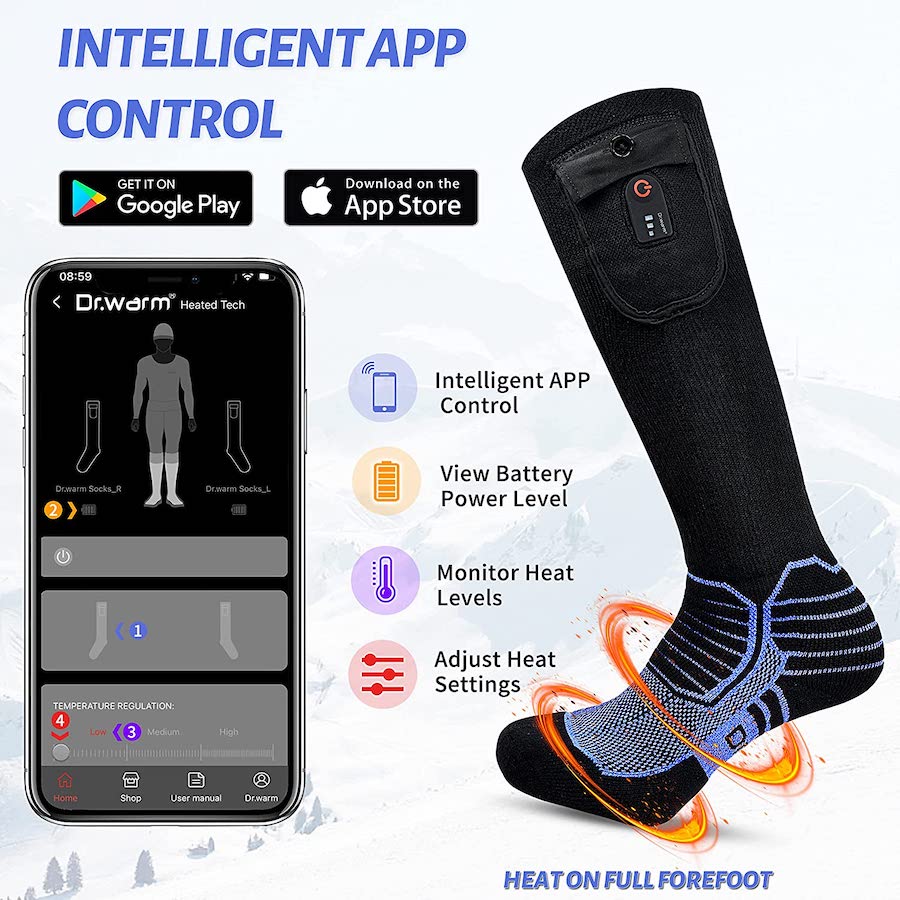 Çorape elektrike ngrohen - kontrollohen nëpërmjet aplikacionit celular për smartphone