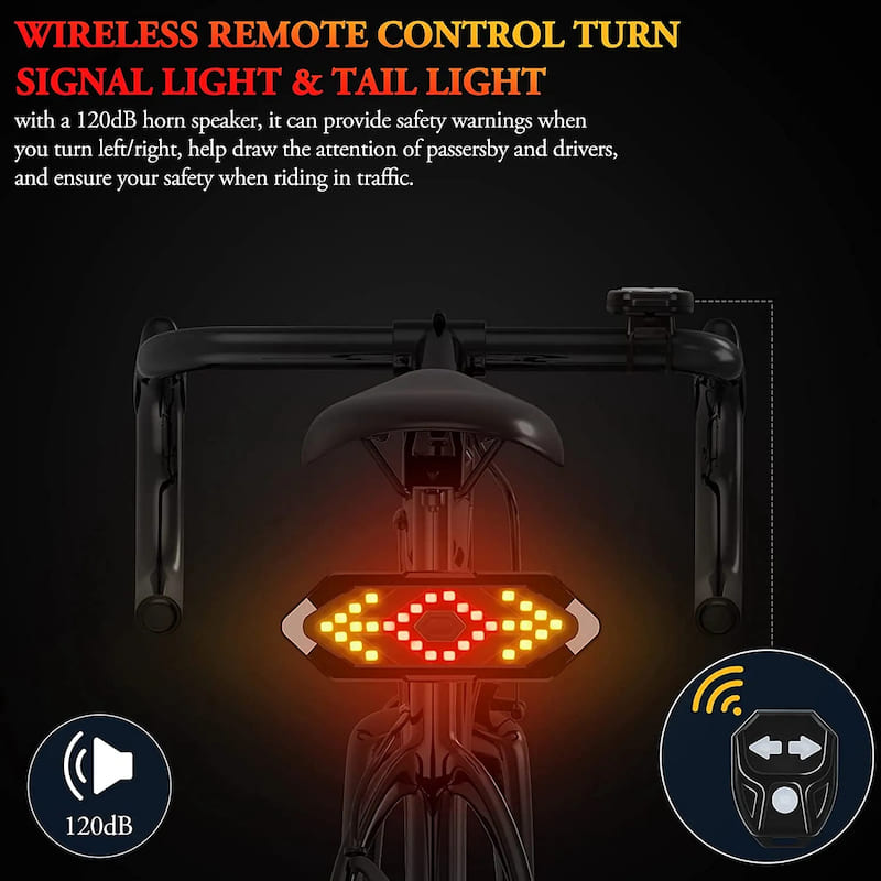 Drita e pasme e biçikletës me sinjale kthese për një dritë të pasme të biçikletës pa tel me kontrollues