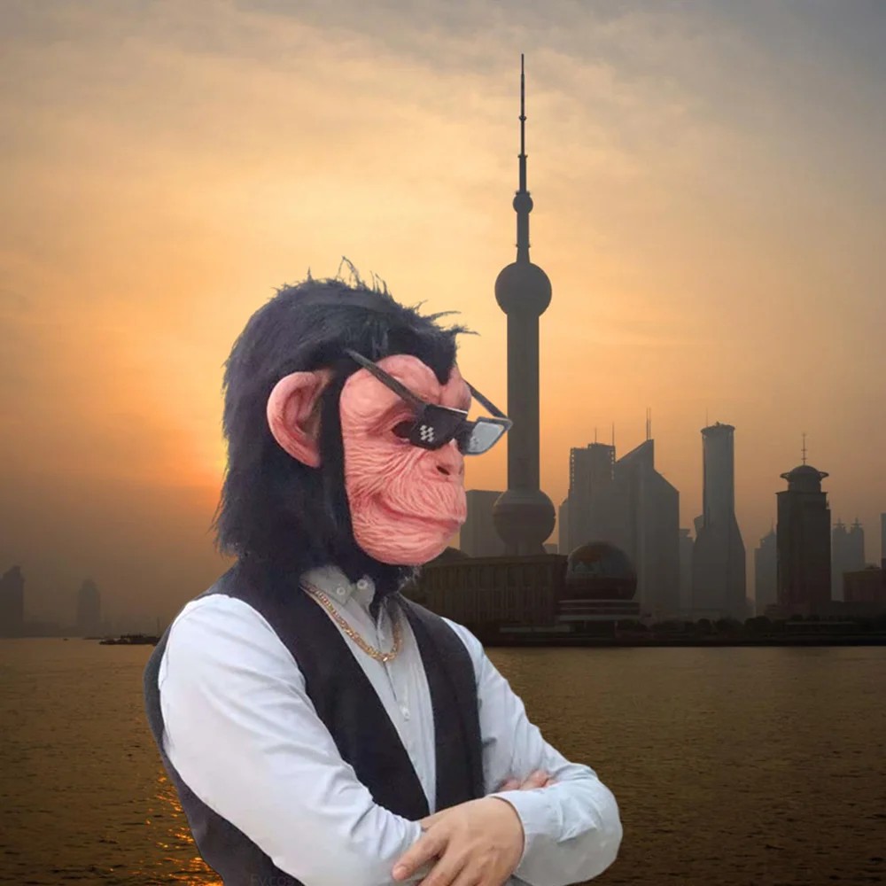 Maskë lateksi silikoni për fytyrën e majmunit shimpanze