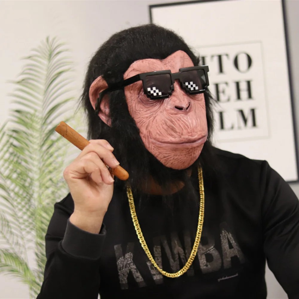 maskë shimpanzeje maskë lateksi silikoni për fytyrën e majmunit për kokë
