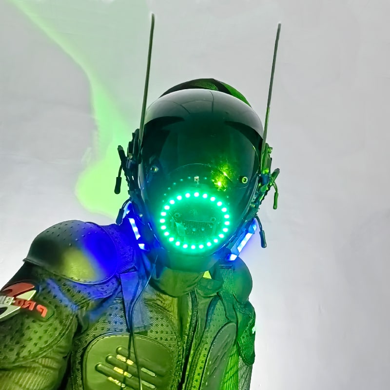 Përkrenare e kokës me maskë LED Cyberpunk me shkëlqim