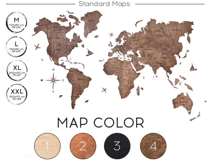 Madhësia e hartës prej druri M ngjyrë e zezë