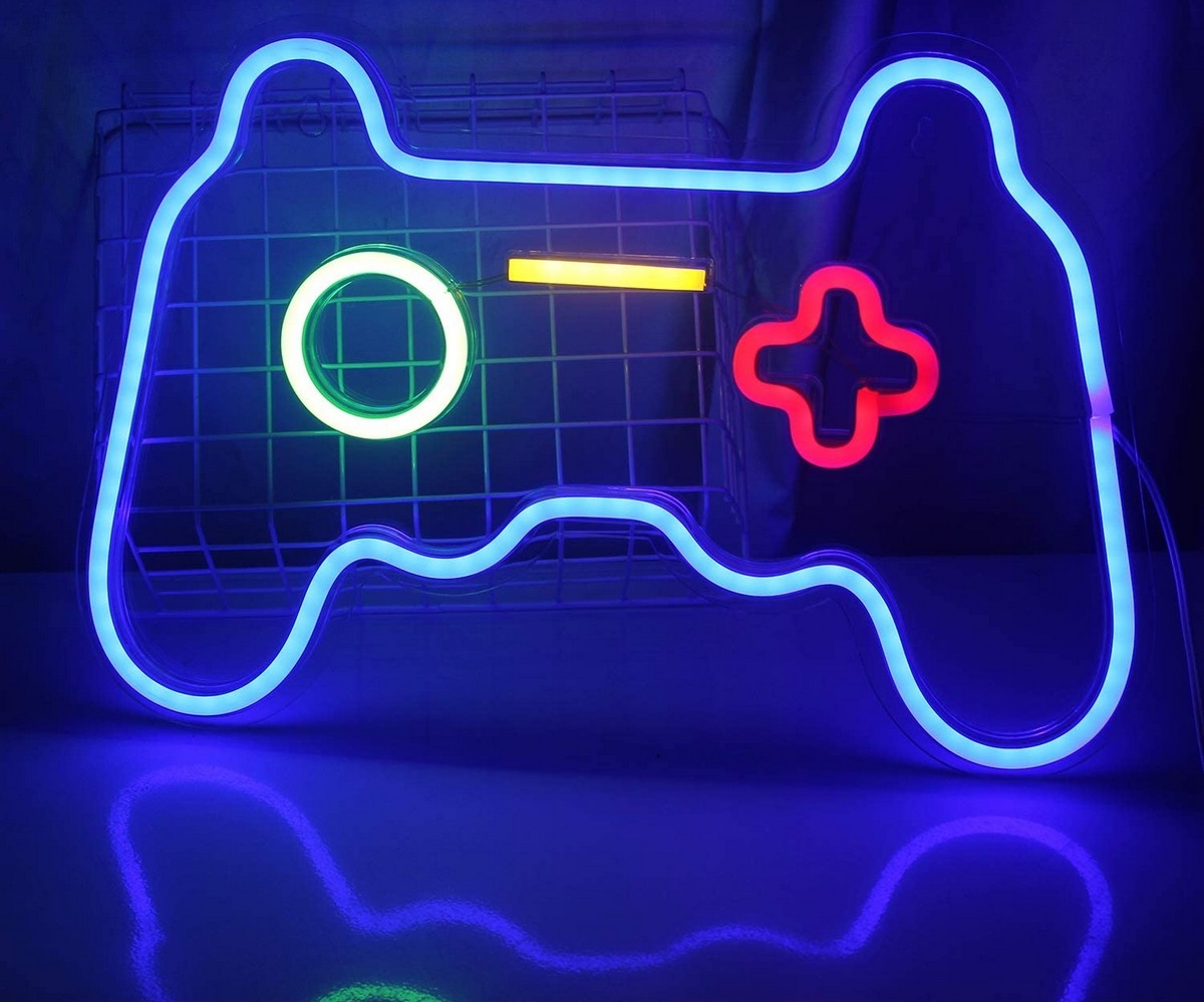 Logo neoni led në ndriçimin e murit - tastierë lojërash