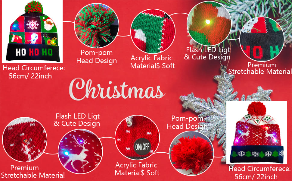 Kapelë dimërore për Krishtlindje me motive (dizajne) të ndryshme ndizet me LED