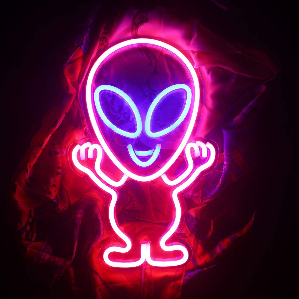 Logo neoni led që shkëlqen në mur - alien