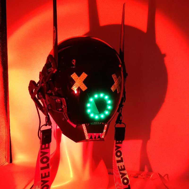 Përkrenare me maskë LED me shkëlqim Cyberpunk